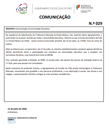 Comunica&ccedil;&atilde;o Encerramento das Escolas
